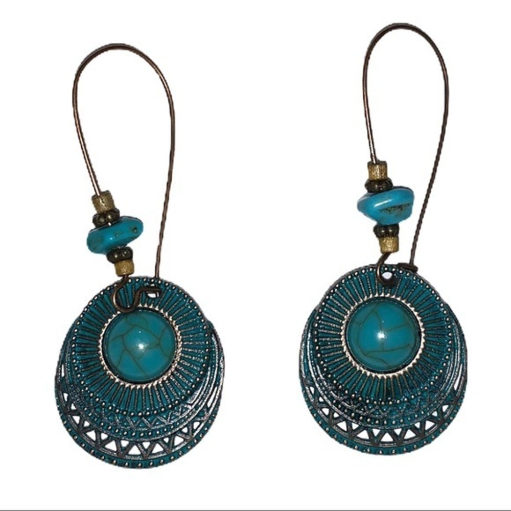 Brass & turquoise lightweight BOHO dangle earrings